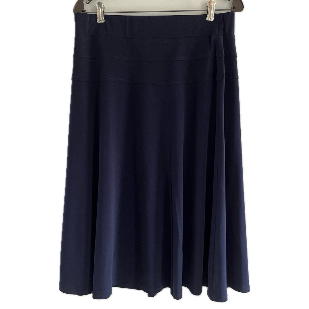 Roz & Ali Women A-Line Midi Skirt Navy Blue Stretch Large - Picture 6 of 6